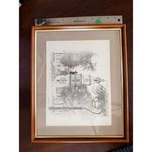 Framed Signed Richard Fish Print Of Historic Building With Statue Matted With Gl